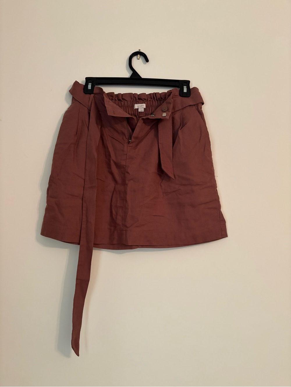 LOFT Mauve Paperbag Waist Mini Skirt with Self-Tie
